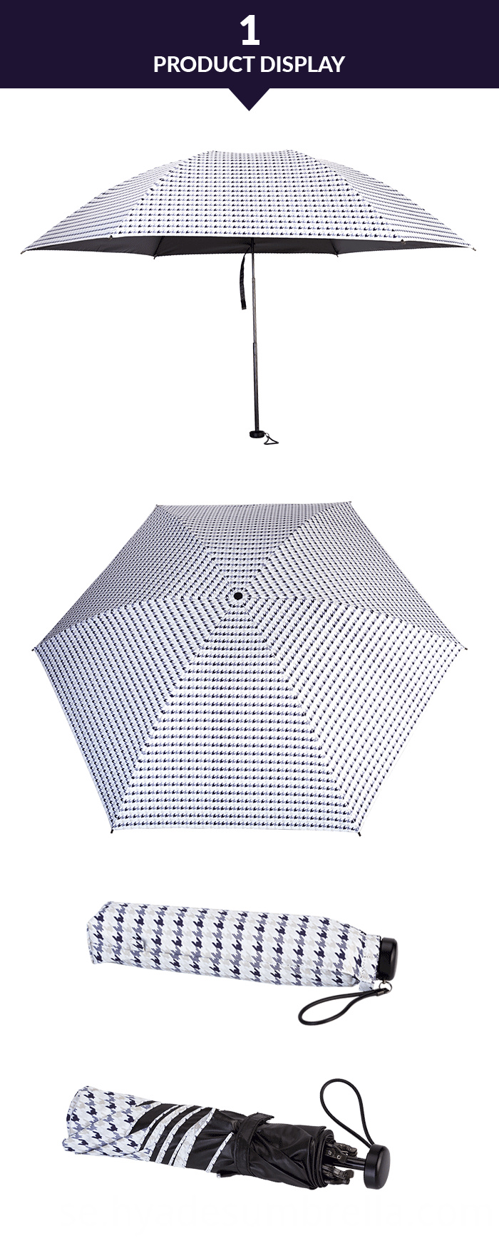 Houndtooth Printed 3 Folding Paraply Houndtooth Printed 3 Section Folding Umbrella